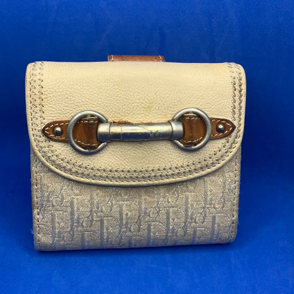 Dior Rare Light Brown Trotter Leather Canvas Wallet